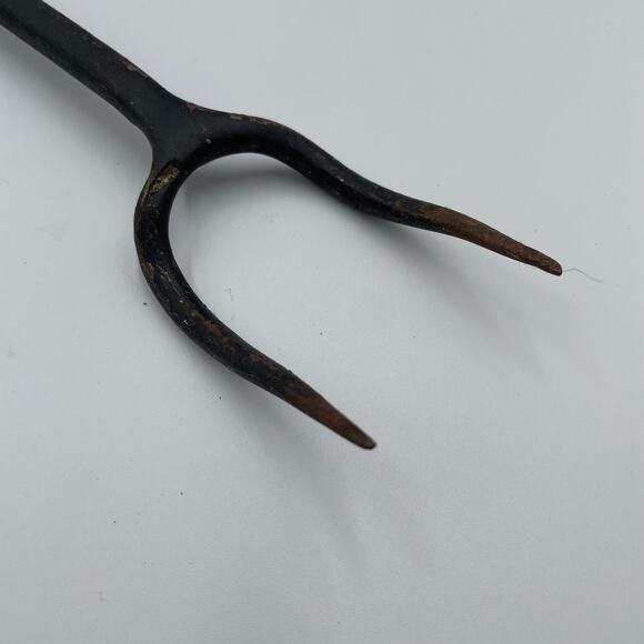 Antique Wrought Iron Turned Handle Ladle Skimmer Strainer & Hearth Cooking Fork - Picture 8 of 12